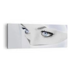 Impression sur toile - Image sur toile - Portrait d'une femme aux yeux bleus cachés derrière un voile blanc - 140x50cm - Directement des mille et une nuits - Décoration murale moderne pour le salon et la chambre ARTTOR