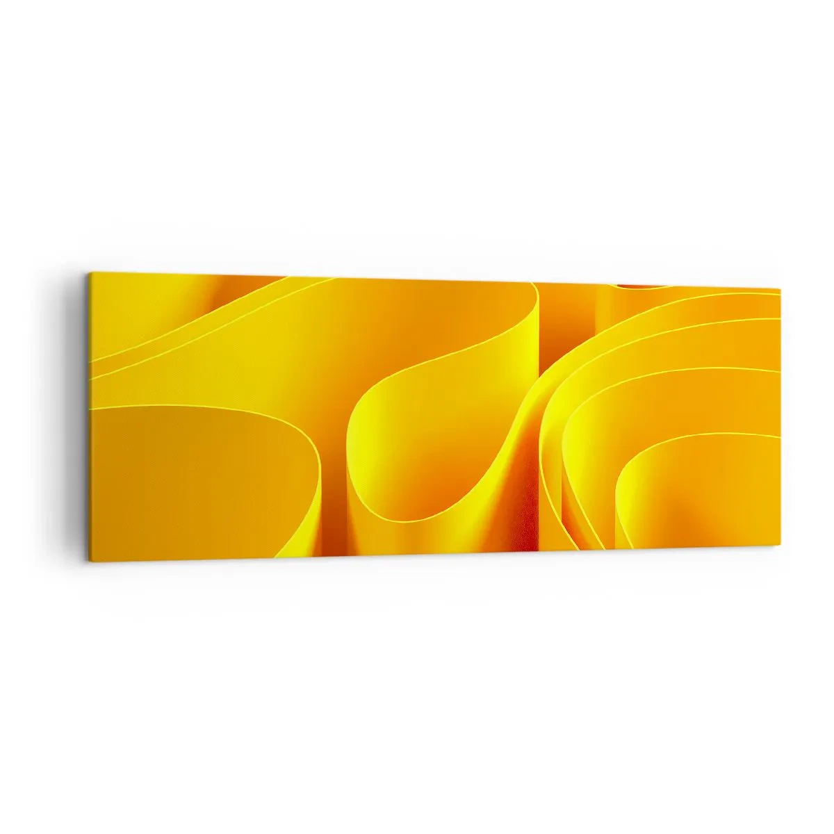 Impression sur toile - Image sur toile - Vagues abstraites jaunes ressemblant à des rayons de soleil - 140x50cm - Comme les vagues du soleil - Décoration murale moderne pour le salon et la chambre ARTTOR