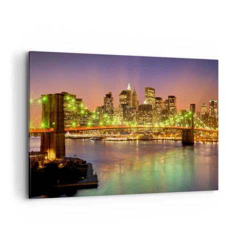 Impression sur toile - Image sur toile - Pont illuminé dans une ville moderne la nuit - 120x80cm - Ici la lumière ne s'éteint jamais - Décoration murale moderne pour le salon et la chambre ARTTOR
