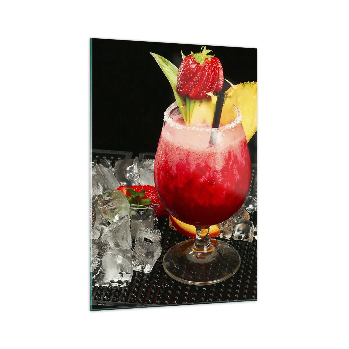 Impression sur verre - Image sur verre - Un cocktail coloré avec des fraises, de la glace et de l'ananas - 70x100cm - Envouter le goût - Décoration murale moderne pour le salon et la chambre ARTTOR