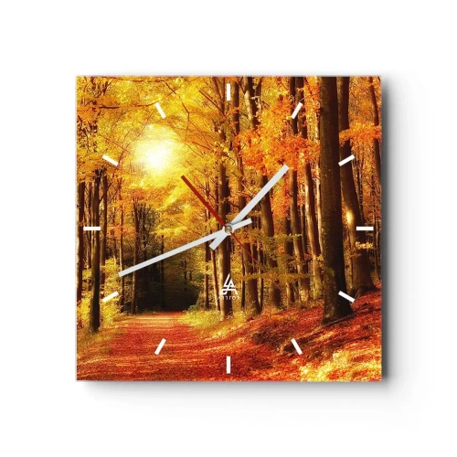 Horloge murale - Pendule murale - Automne doré sur une route forestière - 40x40 cm