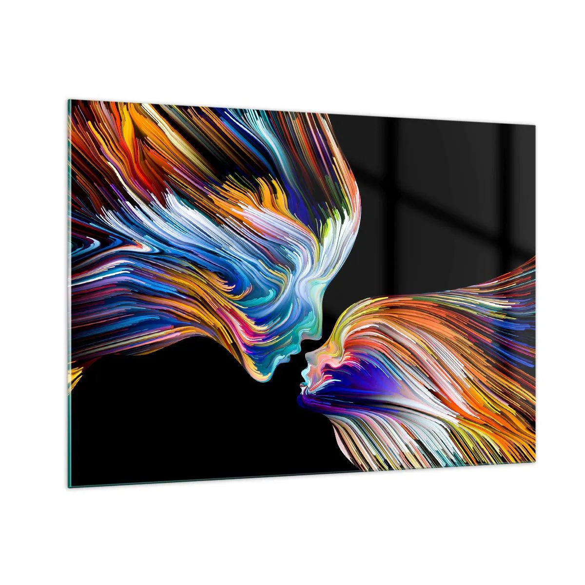Impression sur verre - Image sur verre - Une image abstraite de deux visages avec une fusion d'énergie et de lumière. - 100x70cm - Une fusion d'énergie et de lumière - Décoration murale moderne pour le salon et la chambre ARTTOR