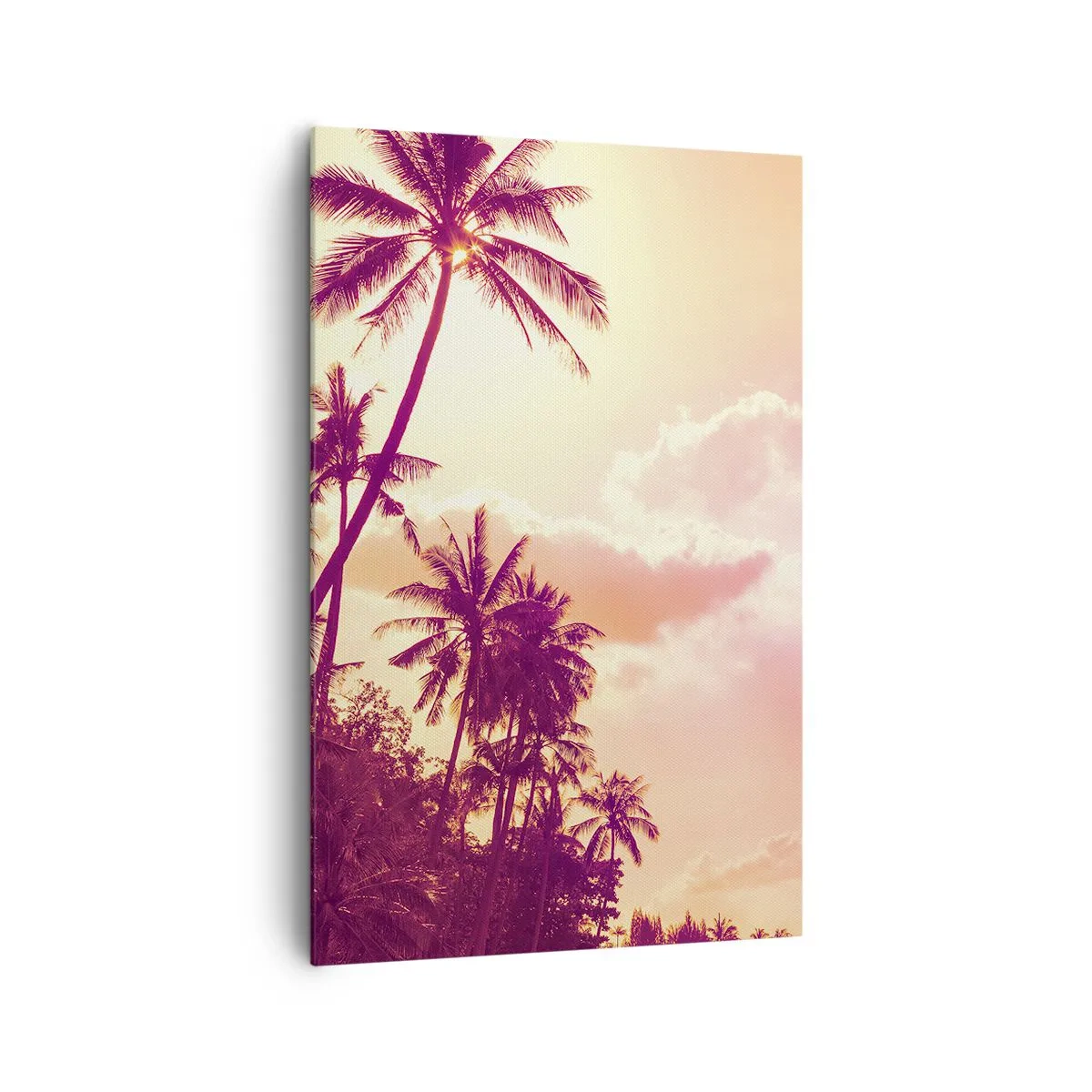 Impression sur toile - Image sur toile - Palmiers illuminés par le soleil couchant dans un ciel tropical - 80x120cm - Tu dois choisir - Décoration murale moderne pour le salon et la chambre ARTTOR
