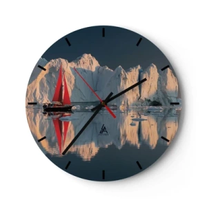 Horloge murale - Pendule murale - Un voilier aux voiles rouges sur fond d'icebergs - 30x30cm - Aux limites du monde - Décoration murale moderne pour le salon, la cuisine et la chambre ARTTOR