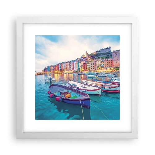 Affiche dans un cadre blanc - Poster - Soirée colorée au port - 30x30 cm