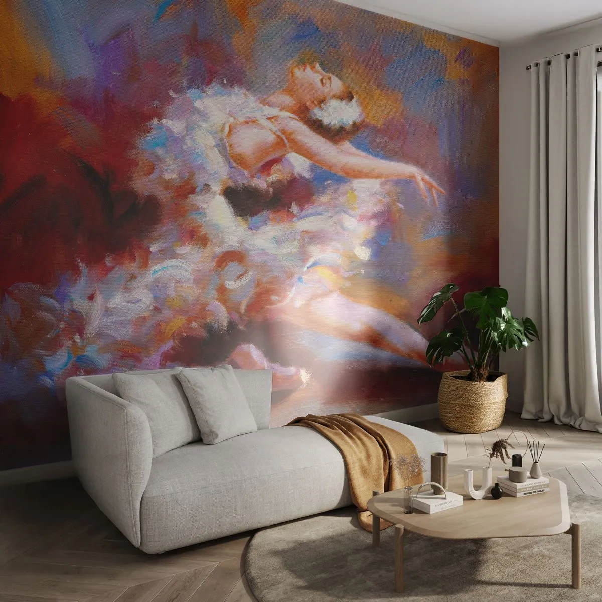 Papier Peint Photo Premium Canvas - La grâce du cygne - Ballet, Ballerine, Danseur - 350x256 cm