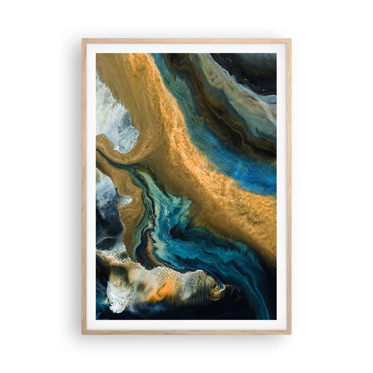 Affiche dans un chêne clair - Poster - Bleu - jaune - influences mutuelles - 70x100 cm