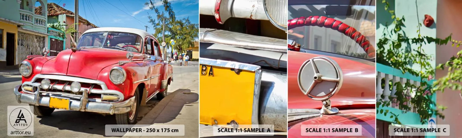 Échantillon De Papier Peint Standard Eco - Seulement à Cuba - Automobile, Voiture ancienne, Architecture - 100x30 cm