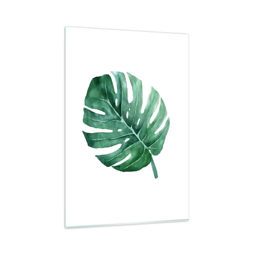 Impression sur verre - Image sur verre - Feuille de monstera verte dans un style minimaliste - 80x120cm - Concept vert - Décoration murale moderne pour le salon et la chambre ARTTOR