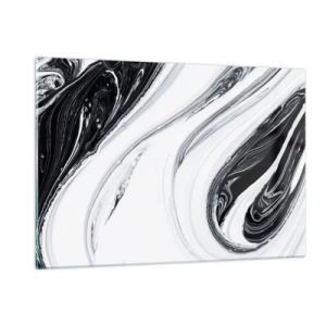 Impression sur verre - Image sur verre - Lignes tourbillonnantes noires et blanches ressemblant à du marbre dans un style abstrait - 120x80cm - Une combinaison d'opposés - Décoration murale moderne pour le salon et la chambre ARTTOR