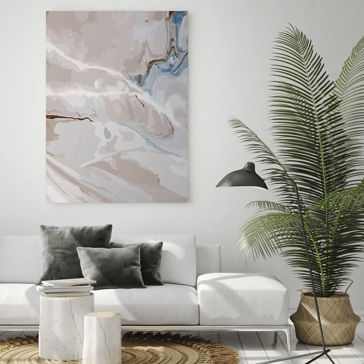 Impression sur verre - Image sur verre - Motif abstrait dans les tons de blanc et de bleu - 70x100cm - Le bleu serpente sous le blanc - Décoration murale moderne pour le salon et la chambre ARTTOR