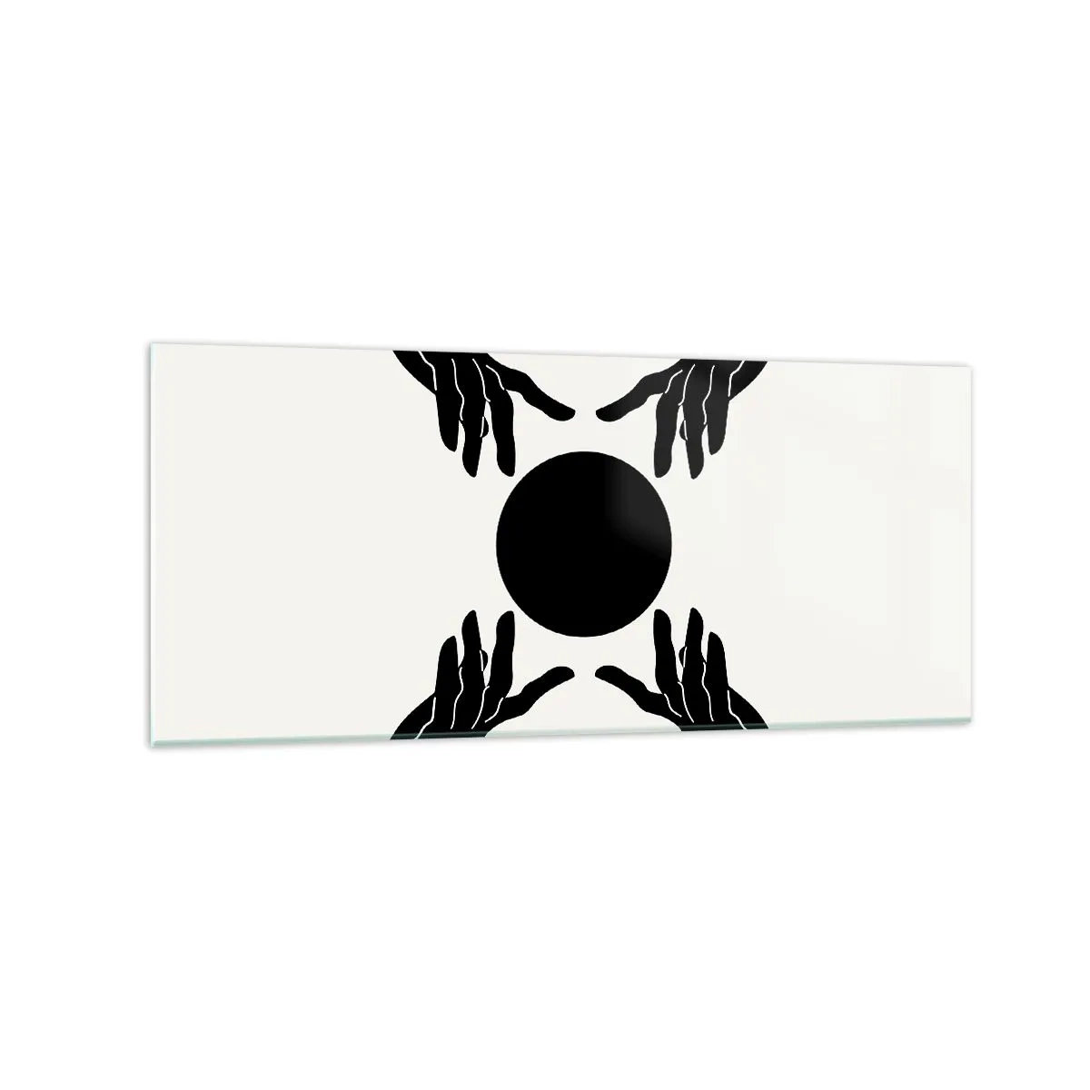 Impression sur verre - Image sur verre - Mains noires dans une composition symétrique avec une boule - 120x50cm - Signe secret - Décoration murale moderne pour le salon et la chambre ARTTOR