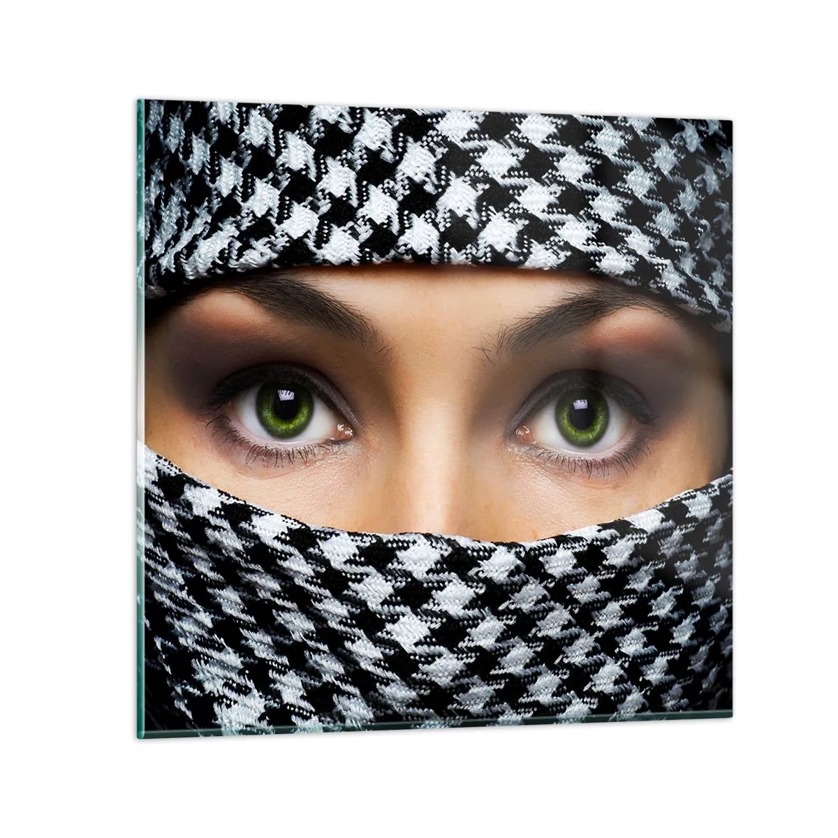 Impression sur verre - Image sur verre - Un portrait d'une beauté voilée aux yeux verts - 40x40 cm