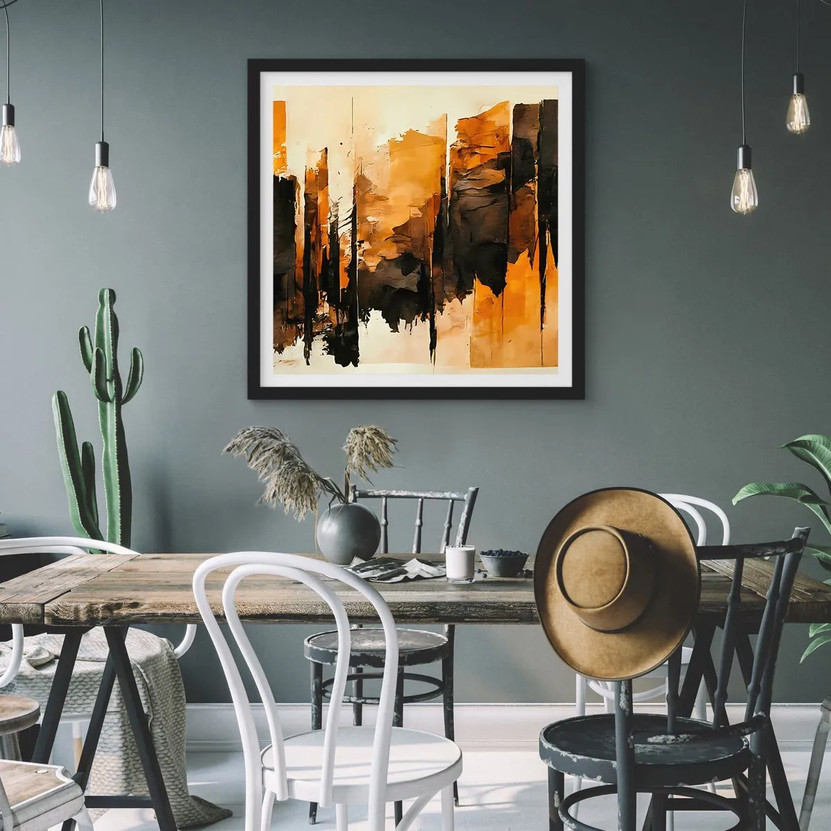 Affiche dans un cadre noir - Poster - Harmonie de noir et d'or - 30x30 cm