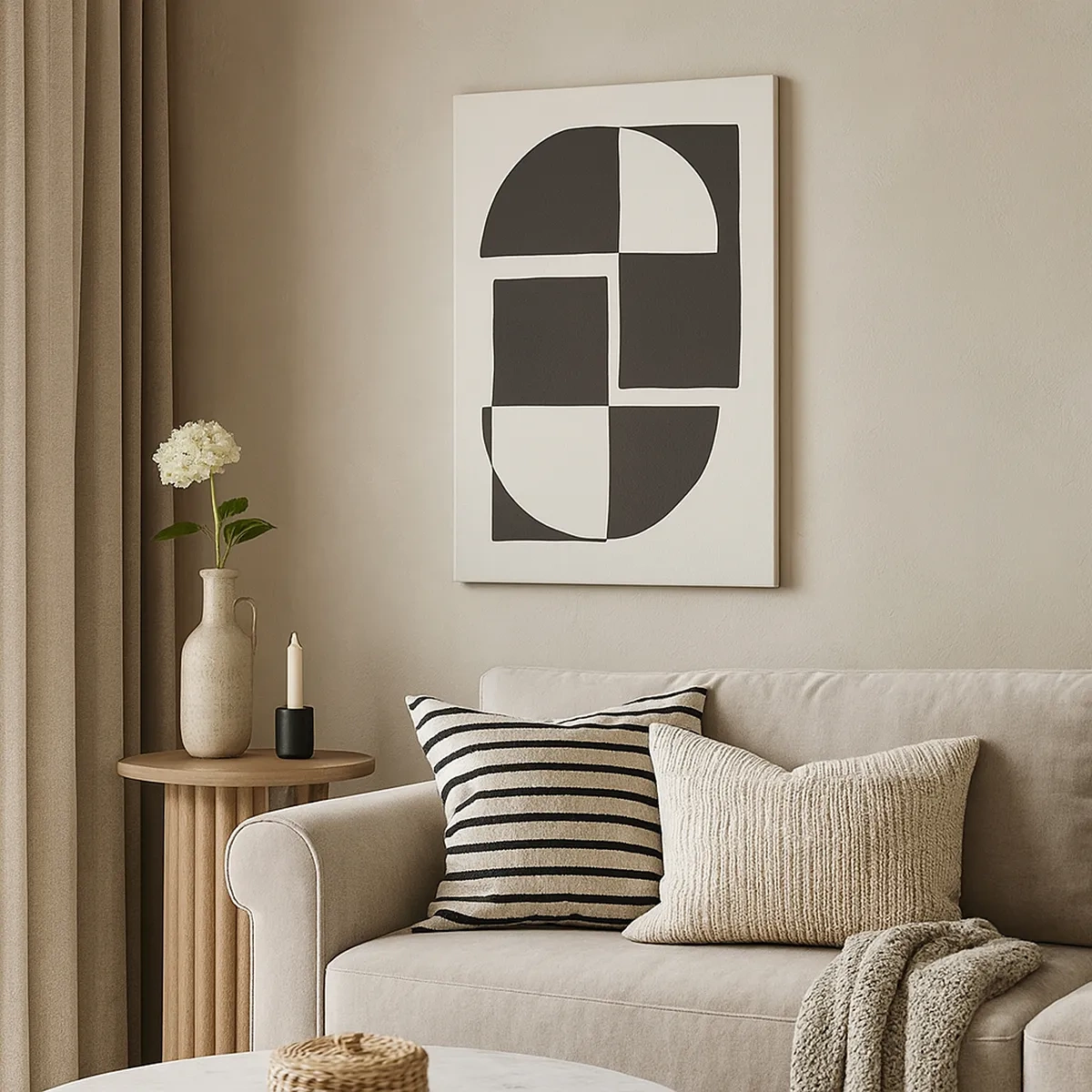 Impression sur toile - Image sur toile - Formes géométriques abstraites en noir et blanc - 50x70cm - Antithèse - Synthèse - Décoration murale moderne pour le salon et la chambre ARTTOR