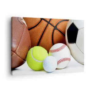 Impression sur toile - Image sur toile - Ballons de diverses disciplines sportives - 70x50cm - Le football nous connecte ! - Décoration murale moderne pour le salon et la chambre ARTTOR