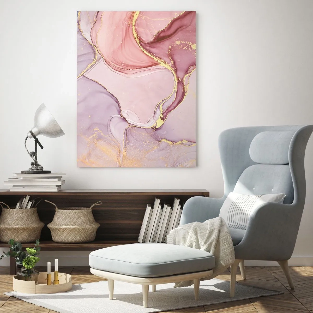 Impression sur verre - Image sur verre - Motifs abstraits délicats dans des tons de rose et d'or - 80x120cm - Caresse de couleurs - Décoration murale moderne pour le salon et la chambre ARTTOR