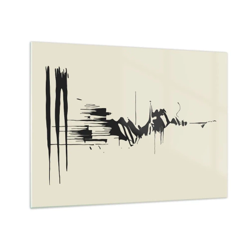 Impression sur verre - Image sur verre - Lignes et taches dynamiques noires sur fond clair dans un style abstrait. - 70x50cm - Abstraction hâtive - Décoration murale moderne pour le salon et la chambre ARTTOR