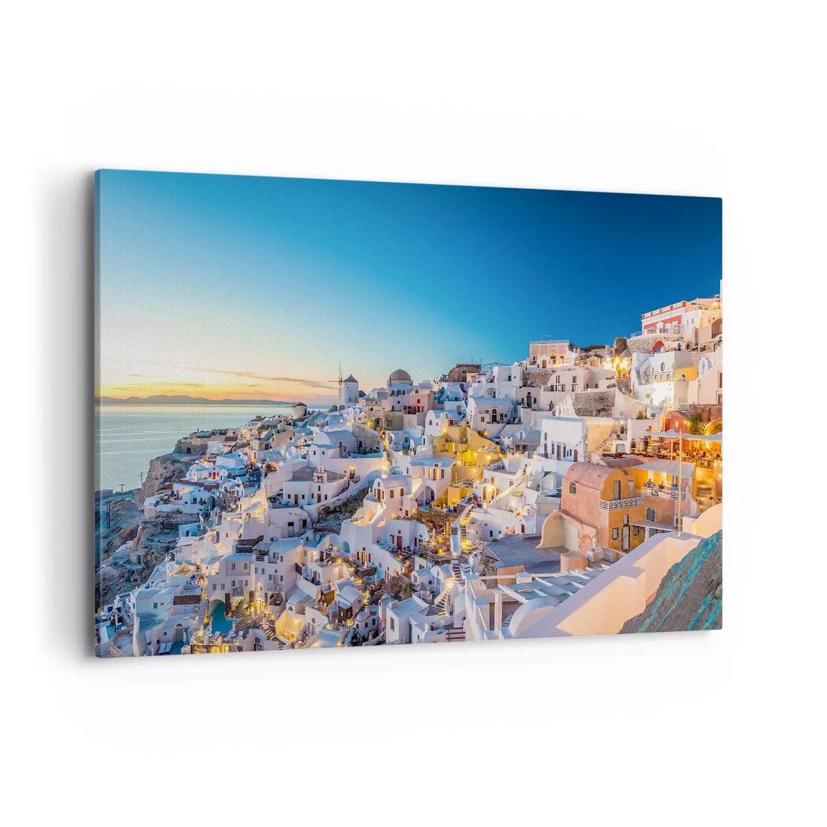 Impression sur toile - Image sur toile - Vue d'une ville grecque au coucher du soleil - 100x70cm - L'essence de la grecque - Décoration murale moderne pour le salon et la chambre ARTTOR