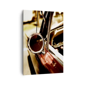 Impression sur toile - Image sur toile - Gros plan du miroir et de l'intérieur d'une voiture rétro classique - 70x100cm - Auto avec une âme - Décoration murale moderne pour le salon et la chambre ARTTOR
