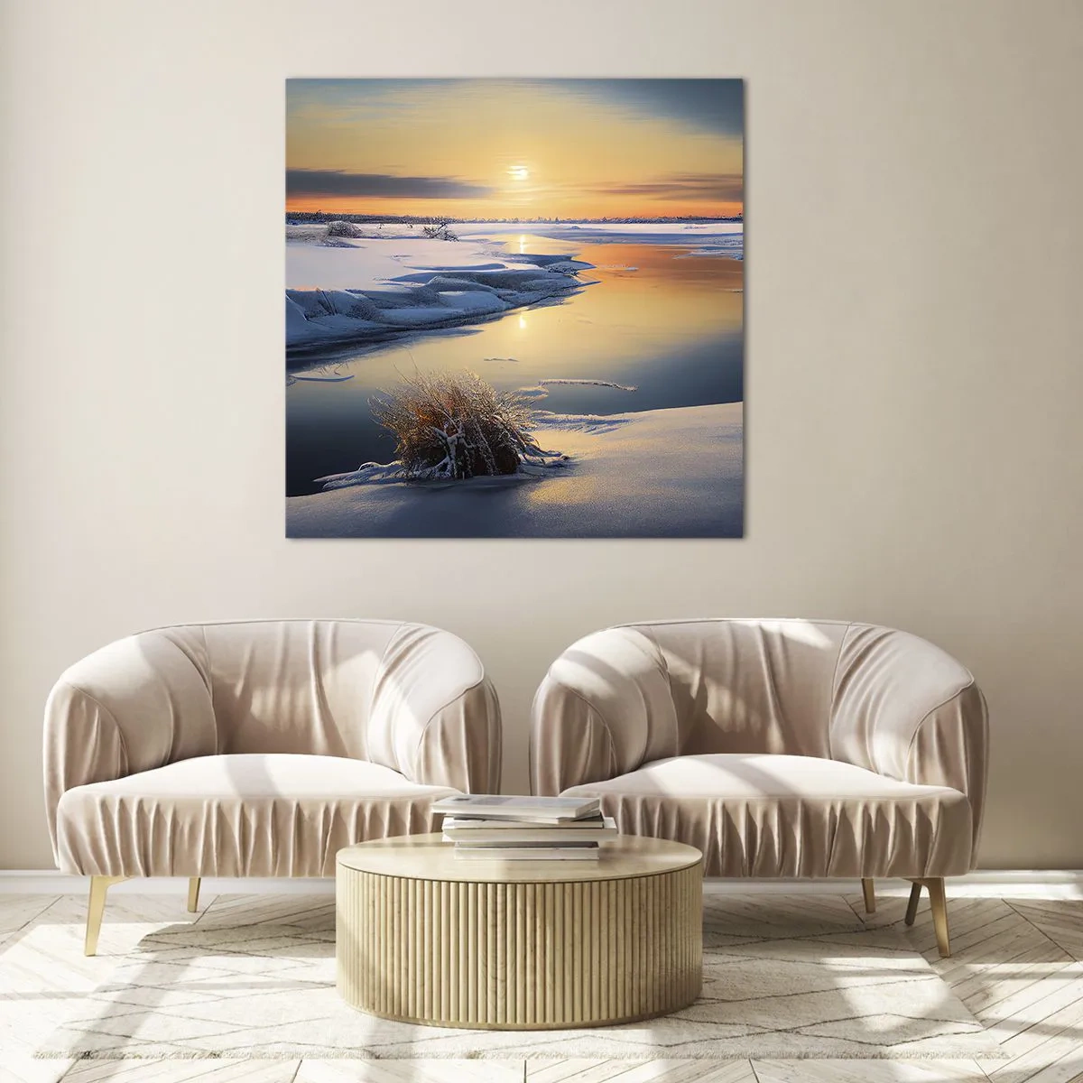 Impression sur verre - Image sur verre - Coucher de soleil d'hiver - 70x70 cm