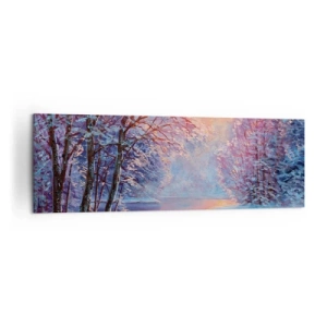 Impression sur toile - Image sur toile - Paysage d'hiver avec rivière et arbres au lever du soleil - 160x50cm - Couleurs d'hiver - Décoration murale moderne pour le salon et la chambre ARTTOR