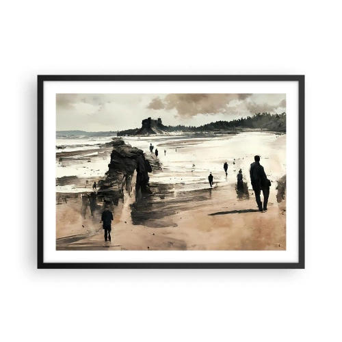 Affiche dans un cadre noir - Poster - Promeneurs sur la plage dans un paysage paisible - 70x50cm - Invoqué - Décoration murale moderne pour le salon et la chambre ARTTOR