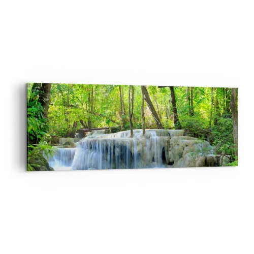 Impression sur toile - Image sur toile - Une cascade parmi des arbres verts avec de l'eau bleue dans un cadre naturel - 140x50cm - Se noyer dans le turquoise et le vert - Décoration murale moderne pour le salon et la chambre ARTTOR