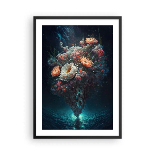 Affiche dans un cadre noir - Poster - Un arrangement magique de fleurs flottant au-dessus de l'eau - 50x70cm - Un étrange jardin - Décoration murale moderne pour le salon et la chambre ARTTOR
