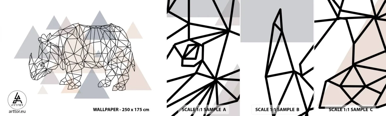 Échantillon de Papier Peint Autocollant Deluxe Sticker - Structure de force - Abstraction, Graphique, Rhinocéros - 100x30 cm