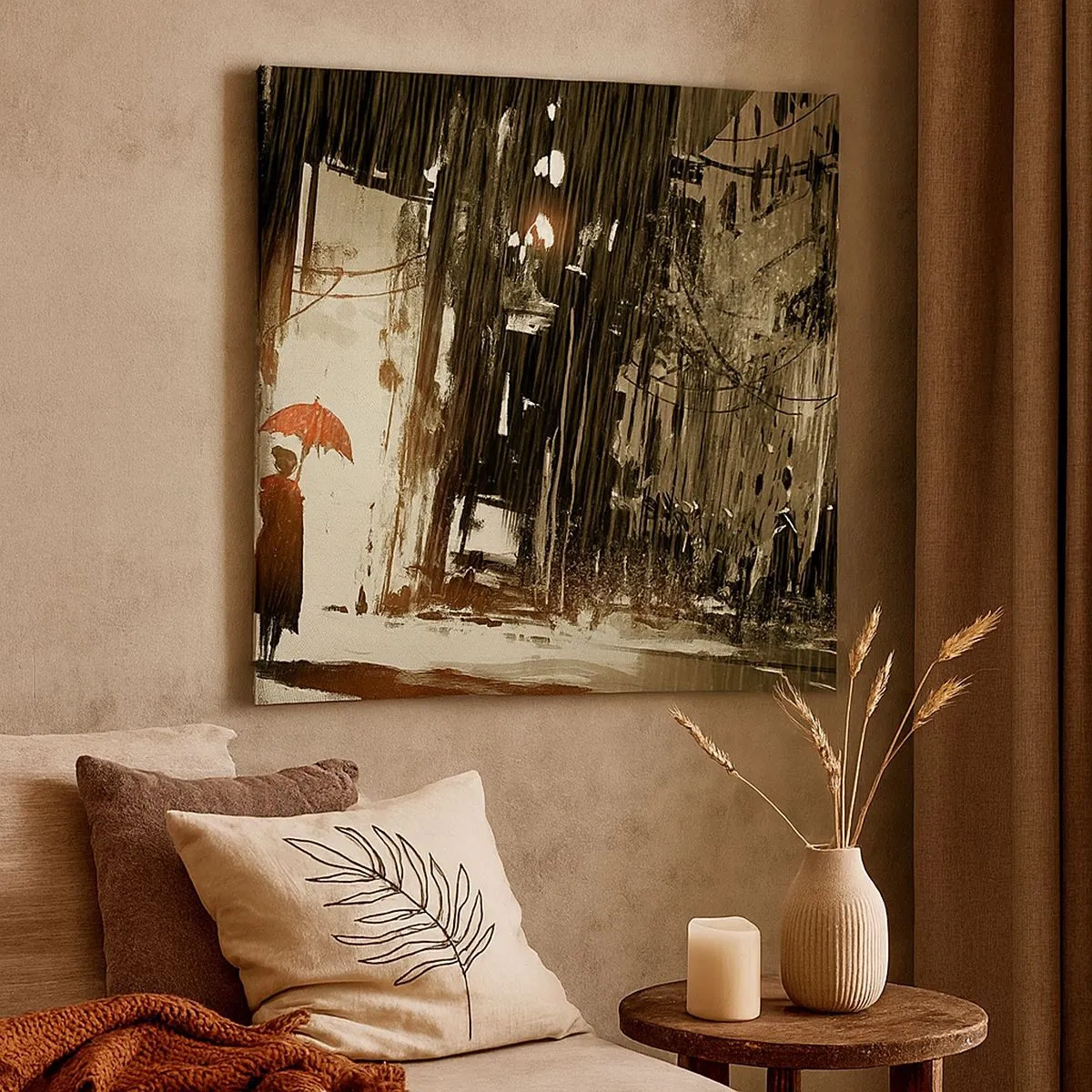 Impression sur toile - Image sur toile - La poésie du parapluie rouge - 30x30 cm