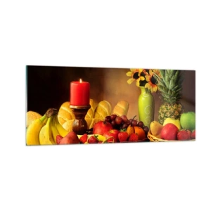 Impression sur verre - Image sur verre - Nature morte de pain et de fruits - 100x40 cm
