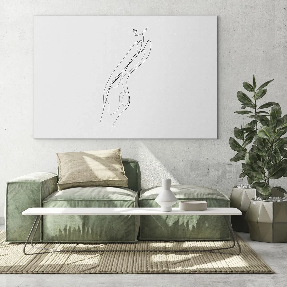 Impression sur verre - Image sur verre - Une ligne minimaliste représentant une silhouette féminine - 120x80cm - Juste une promesse - Décoration murale moderne pour le salon et la chambre ARTTOR