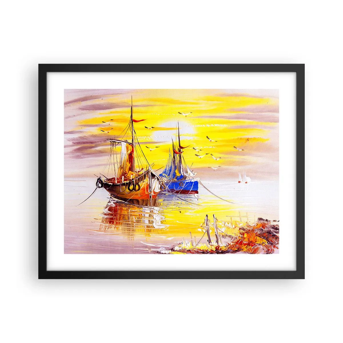 Affiche dans un cadre noir - Poster - Un repos bien mérité au port - 50x40 cm