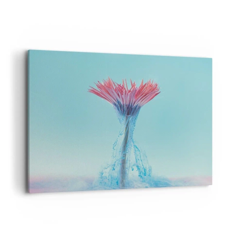 Impression sur toile - Image sur toile - Une fleur rose et bleue dans un arrangement artistique sur un fond pastel - 100x70cm - Dans une étreinte vivifiante - Décoration murale moderne pour le salon et la chambre ARTTOR