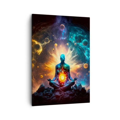 Impression sur toile - Image sur toile - Une figure en méditation entourée d'une aura cosmique - 50x70cm - Paix cosmique - Décoration murale moderne pour le salon et la chambre ARTTOR