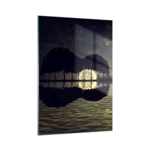 Impression sur verre - Image sur verre - Scène de nuit avec une pleine lune reflétée dans l'eau - 50x70cm - Nuit au bout du monde - Décoration murale moderne pour le salon et la chambre ARTTOR
