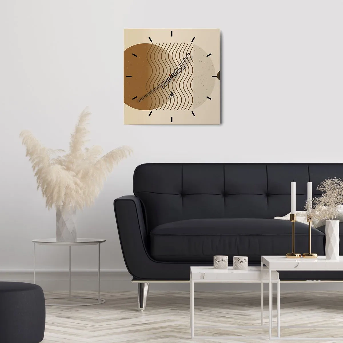 Horloge murale - Pendule murale - Abstraction géométrique avec des cercles et des lignes ondulées aux couleurs chaudes. - 30x30cm - Sur l'origine des figures géométriques - Décoration murale moderne pour le salon et la chambre ARTTOR