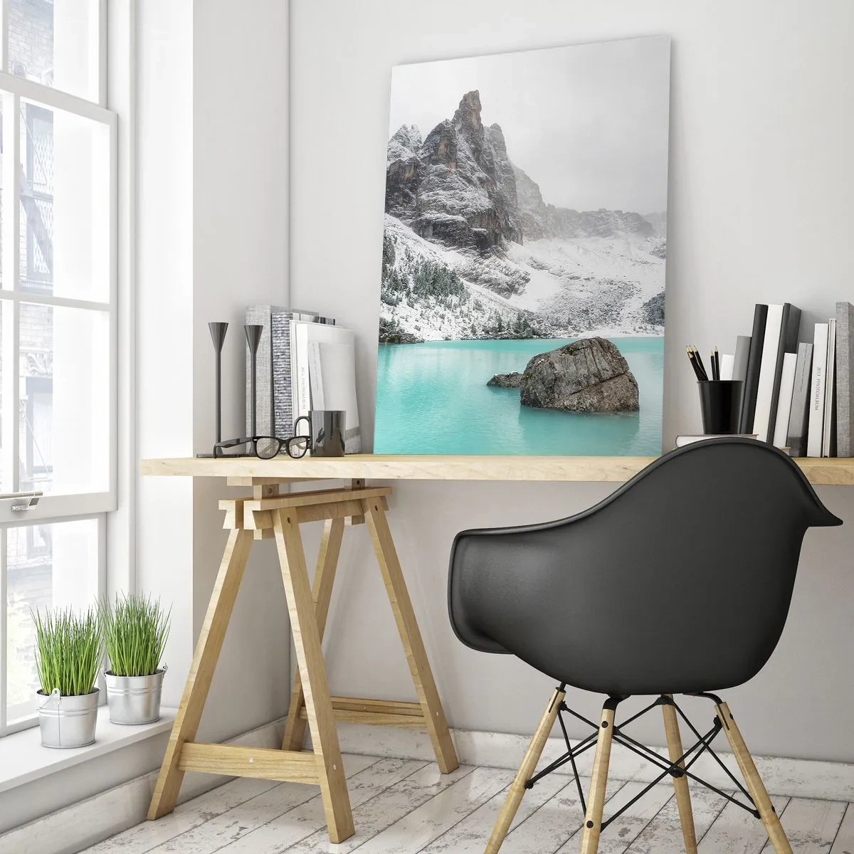 Impression sur verre - Image sur verre - Paysage d'hiver avec un lac turquoise - 50x70cm - Sur ses gardes - Décoration murale moderne pour le salon et la chambre ARTTOR