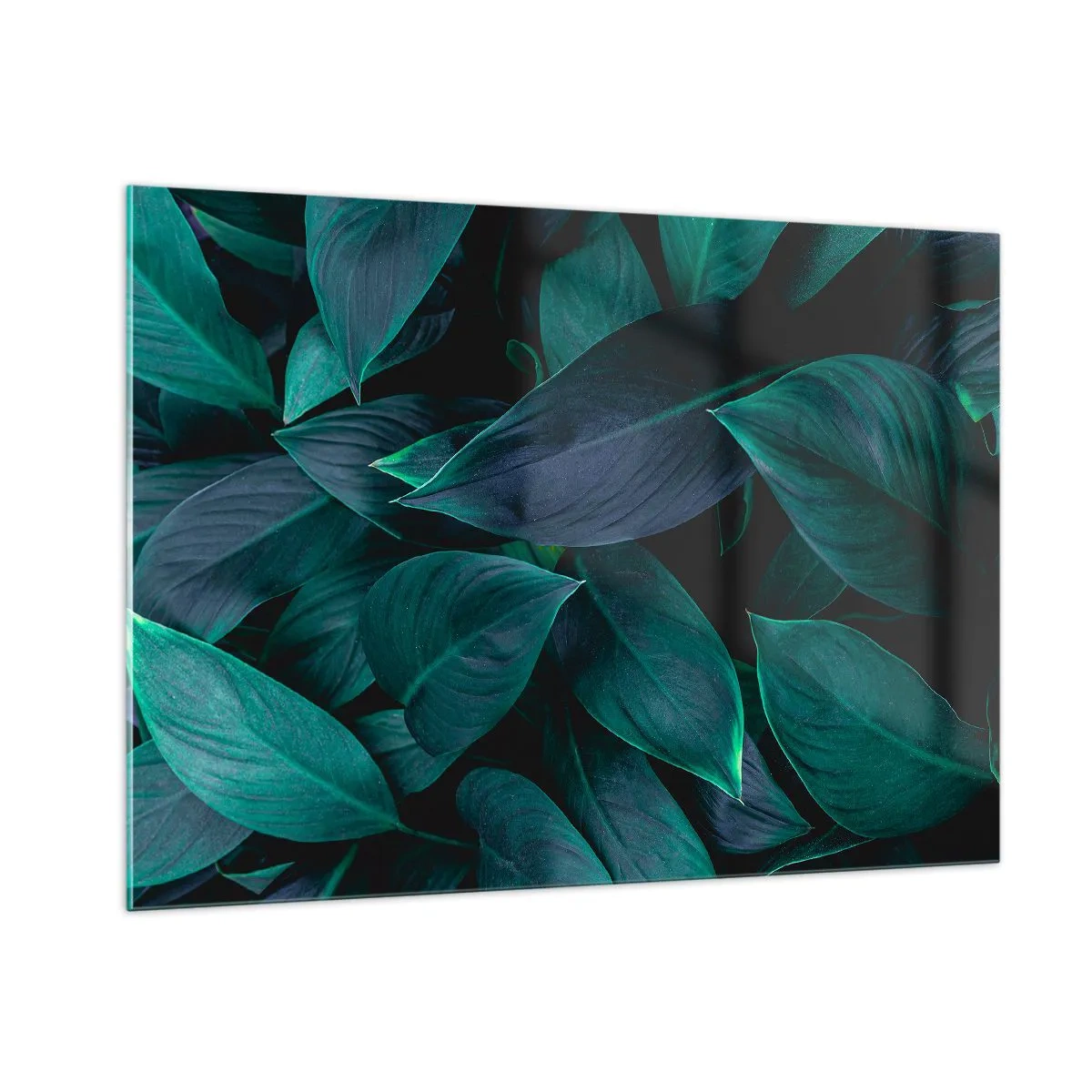 Impression sur verre - Image sur verre - Feuilles vertes denses sur fond sombre - 100x70cm - le vert lui-même - Décoration murale moderne pour le salon et la chambre ARTTOR
