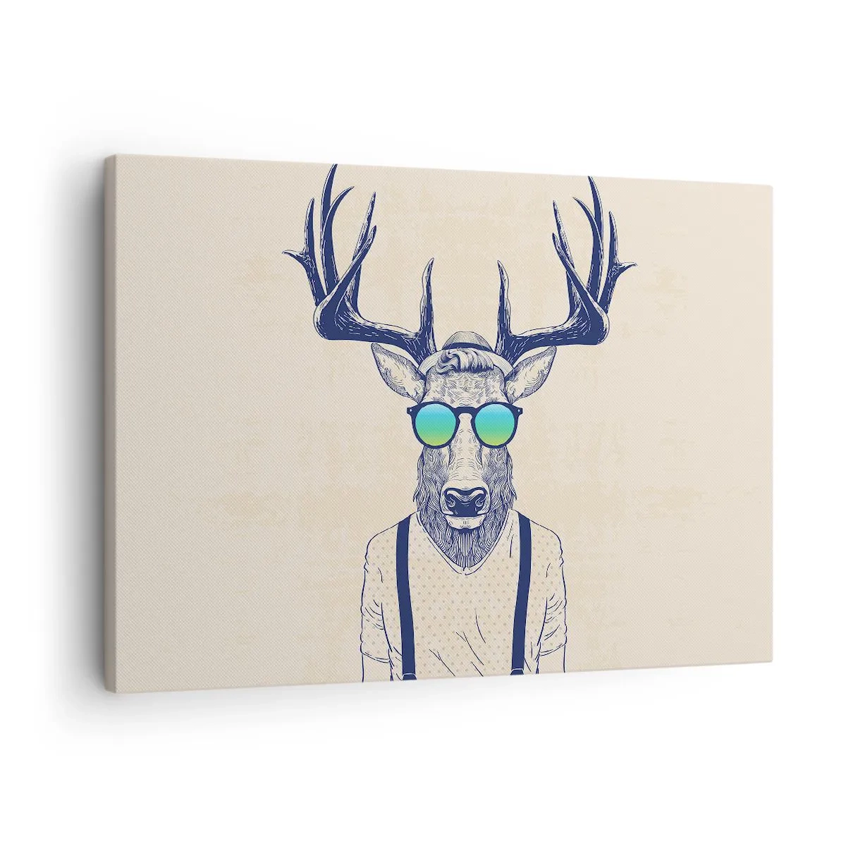 Impression sur toile - Image sur toile - Cerf stylisé avec des lunettes de soleil - 70x50cm - A qui vous attendiez-vous ? - Décoration murale moderne pour le salon et la chambre ARTTOR
