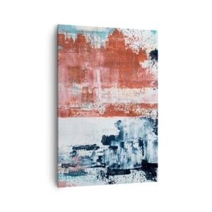 Impression sur toile - Image sur toile - Abstraction aux couleurs blanc, bleu et brique - 70x100cm - Moitié-moitié abstrait - Décoration murale moderne pour le salon et la chambre ARTTOR