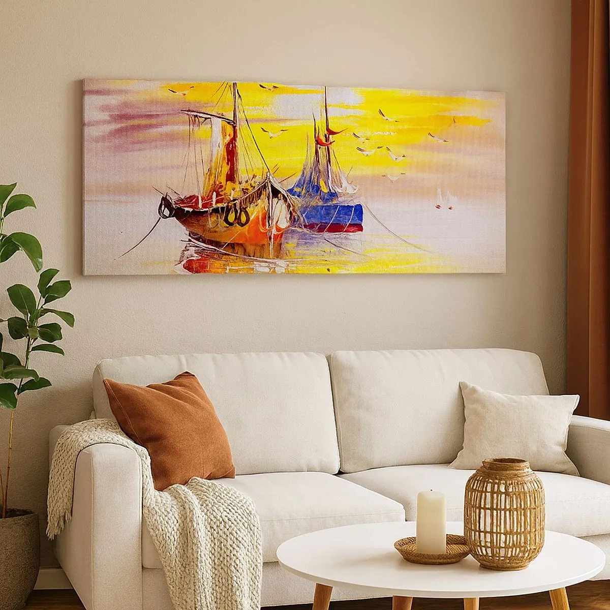 Impression sur toile - Image sur toile - Un repos bien mérité au port - 100x40 cm