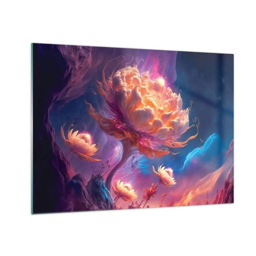 Impression sur verre - Image sur verre - Une fleur fantastique flottant dans un décor cosmique - 70x50cm - Un autre monde - Décoration murale moderne pour le salon et la chambre ARTTOR