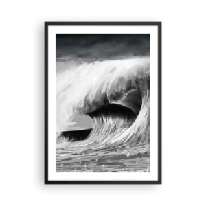 Affiche dans un cadre noir - Poster - Une vague puissante dans des tons de gris - 50x70cm - La colère de l'océan - Décoration murale moderne pour le salon et la chambre ARTTOR