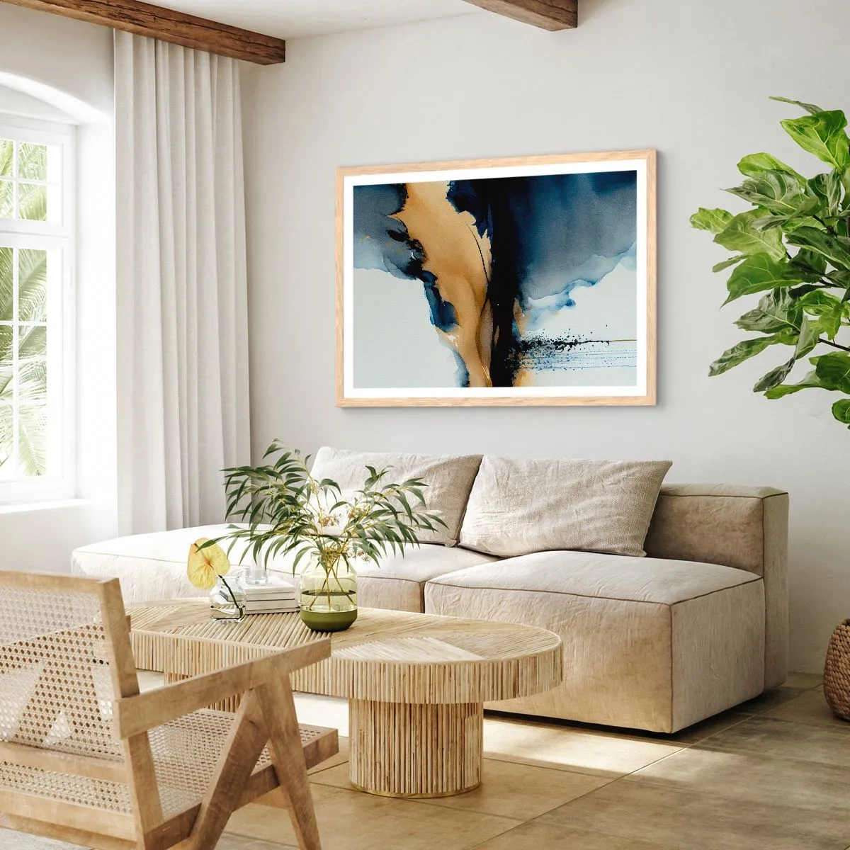 Affiche dans un chêne clair - Poster - Derrière le rideau - 91x61 cm