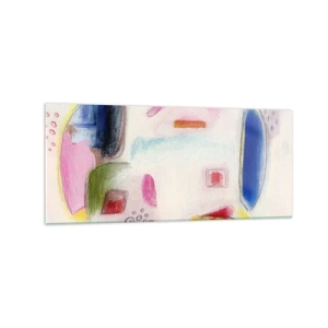 Impression sur verre - Image sur verre - Formes abstraites colorées sur fond clair - 120x50cm - Plus convexe que concave ou plat - Décoration murale moderne pour le salon et la chambre ARTTOR