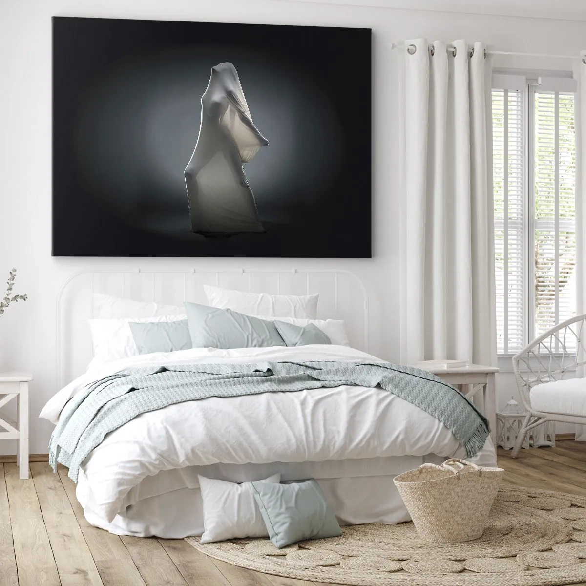 Impression sur toile - Image sur toile - Une figure en tissu blanc sur fond sombre - 70x50cm - Une soif secrète - Décoration murale moderne pour le salon et la chambre ARTTOR