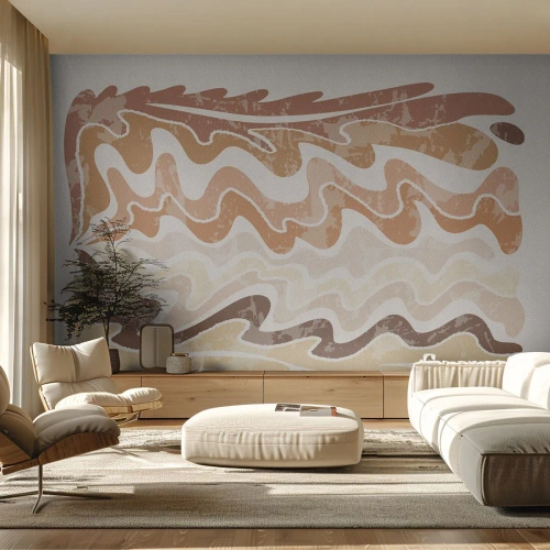 Papier Peint Photo Standard Eco - Vagues beiges et brunes dans une composition abstraite - 100x70cm - Bonne énergie – bonnes émotions - Décoration murale moderne pour le salon et la chambre ARTTOR