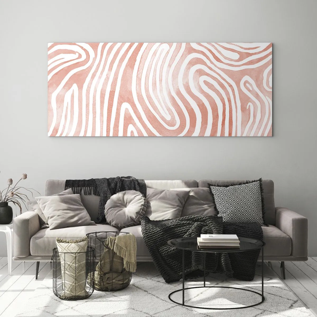 Impression sur verre - Image sur verre - Motif abstrait dans les tons de rose et de blanc - 120x50cm - Dans le labyrinthe de corail - Décoration murale moderne pour le salon et la chambre ARTTOR